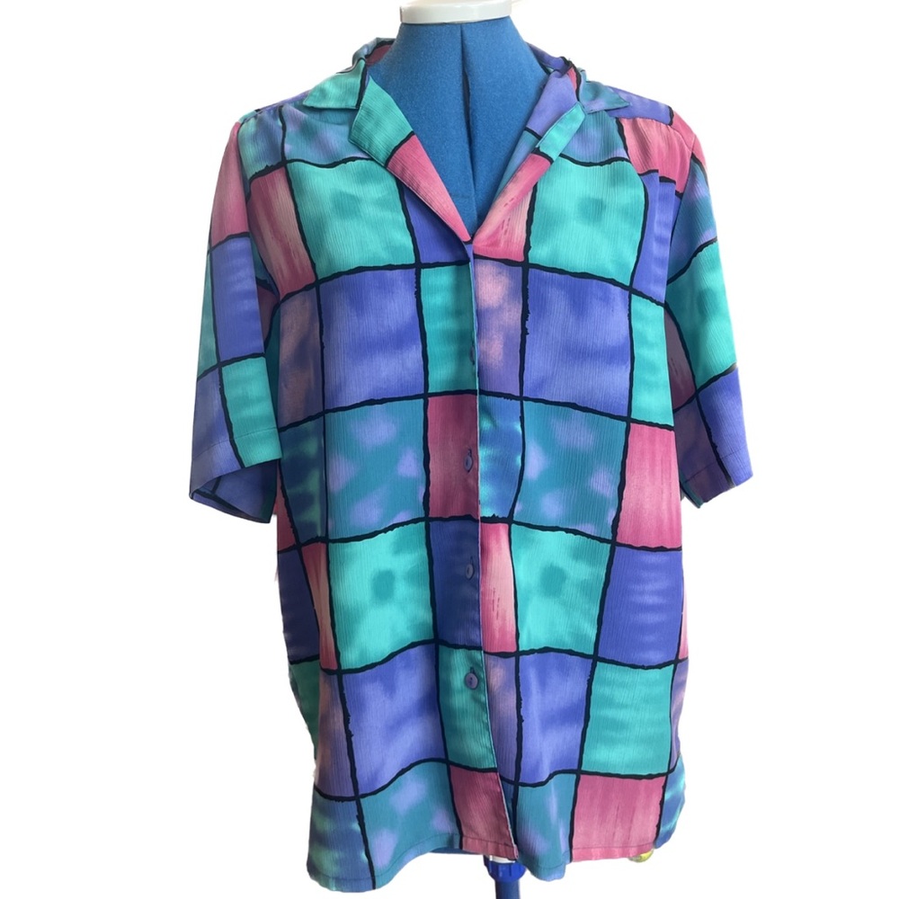 Vintage color block button up shirt